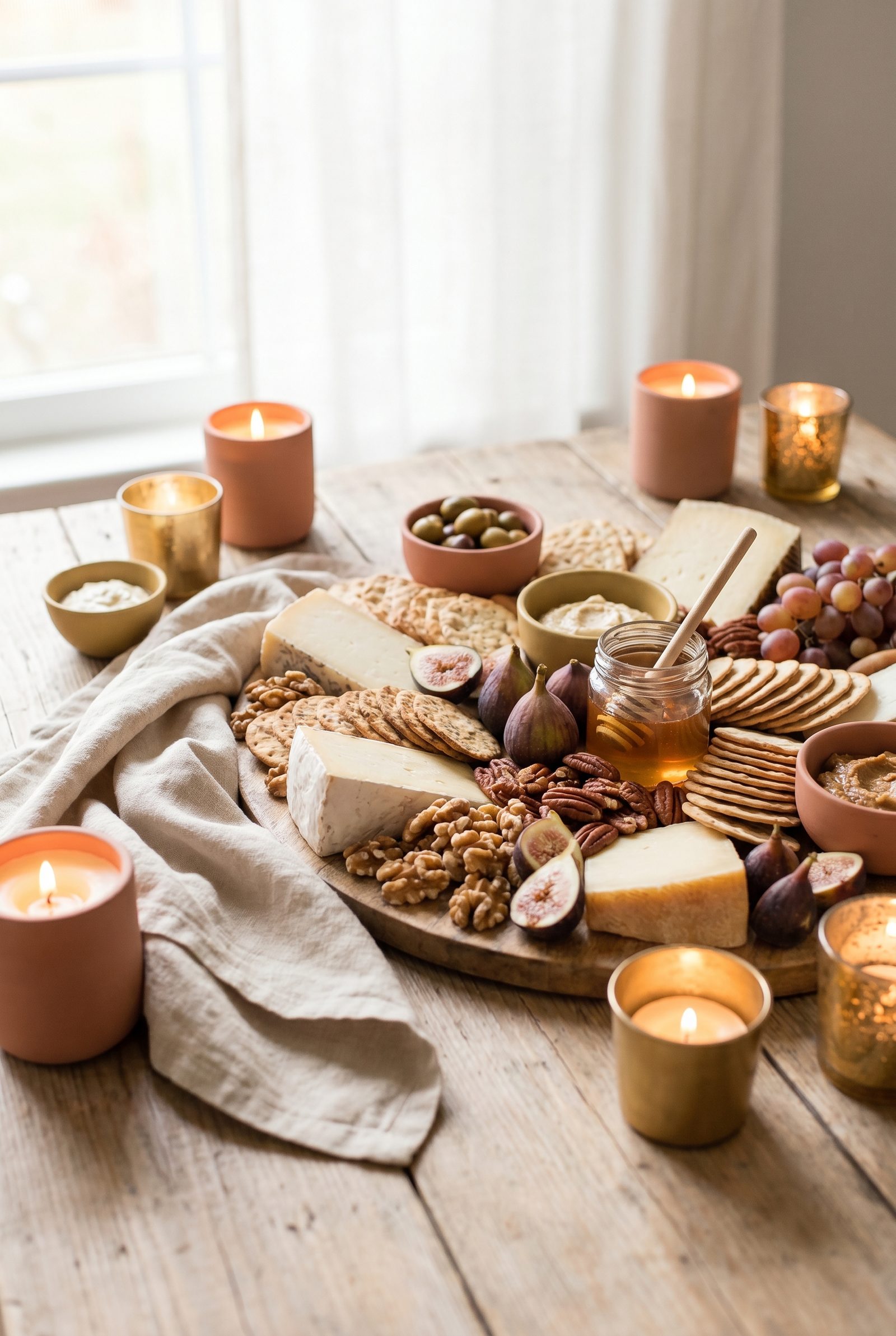 Ein glamouröses Mädelsabend-Snackbuffet mit schokoladenüberzogenen Erdbeeren, Macarons und Leckereien