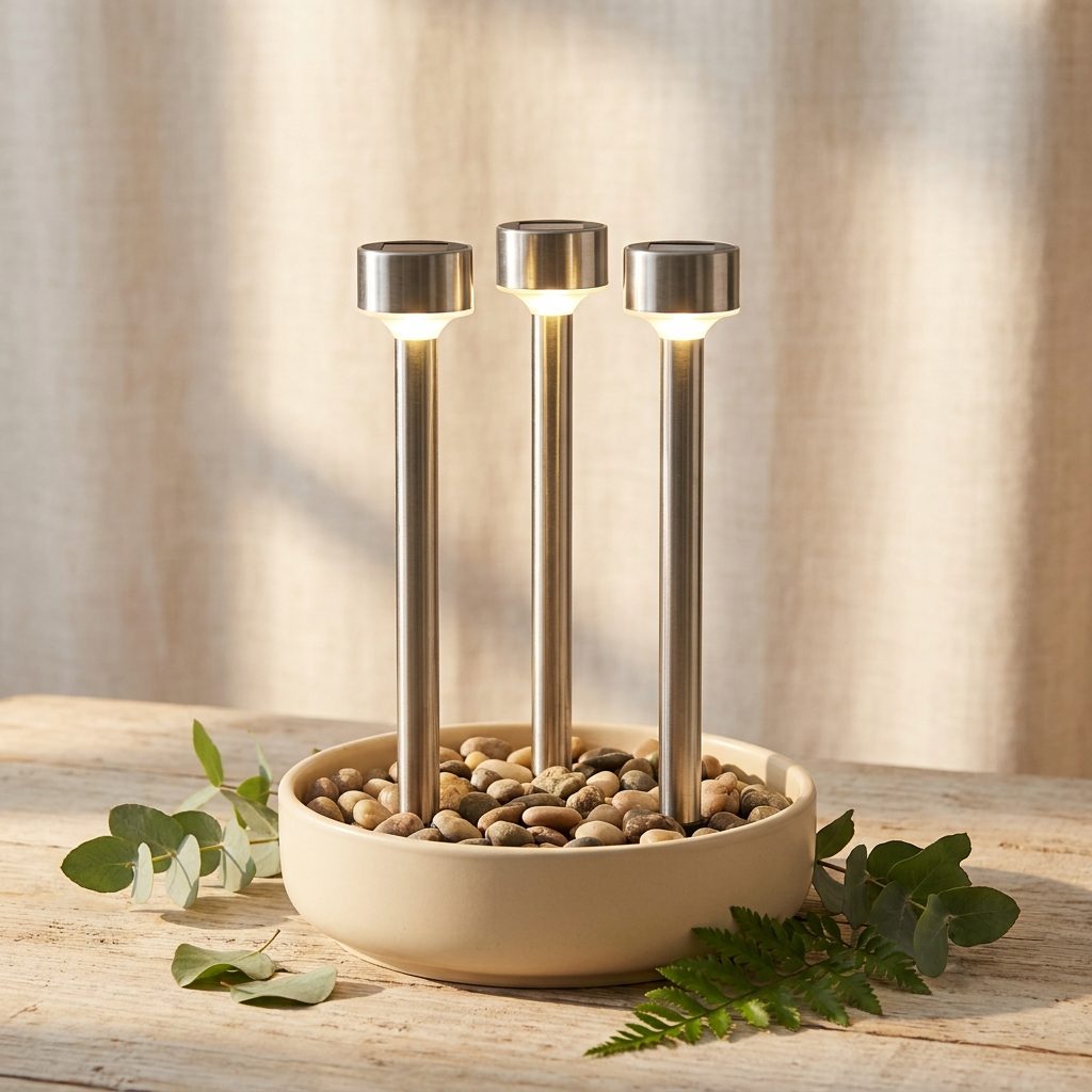 Set aus Edelstahl-Solarsteckleuchten für Garten und Wege, warmweiß